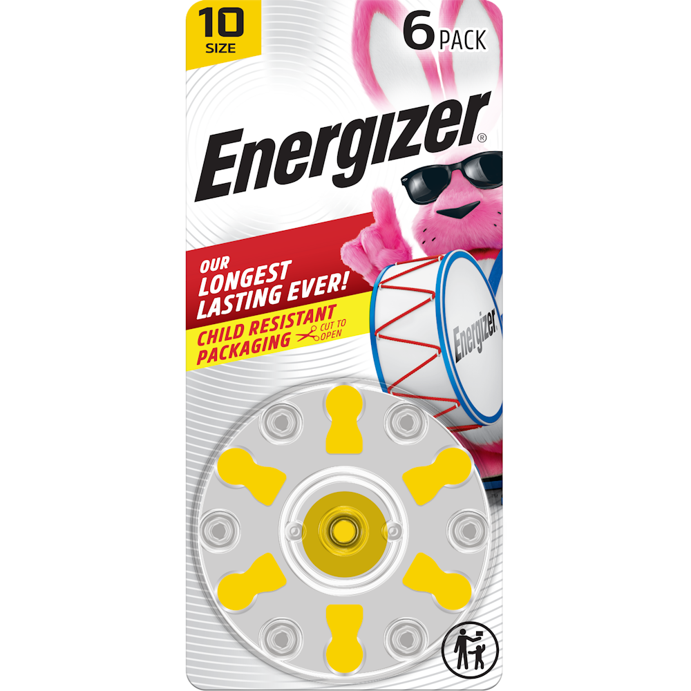 Energizer Hearing Aid Batteries, Size 10, Yellow Tab, 6-Pk Batteries Pasteur Pharmacy