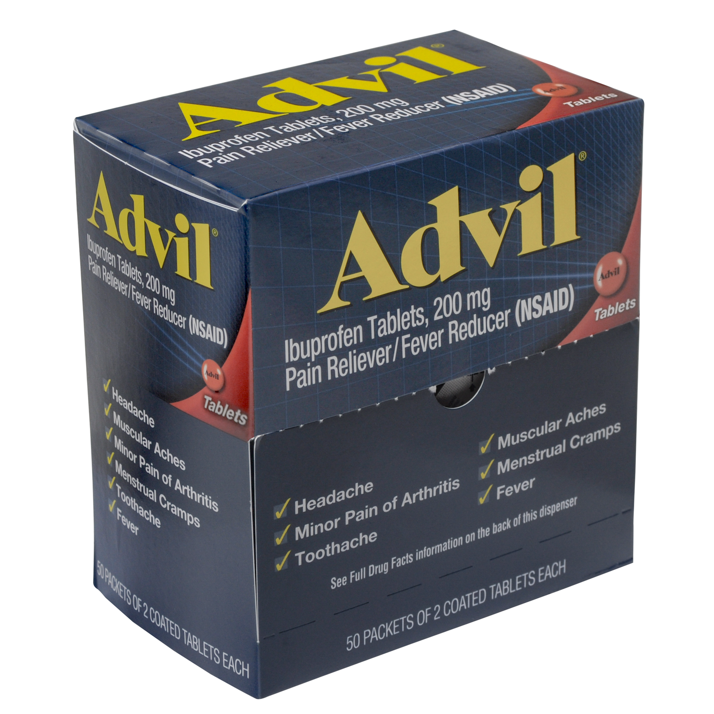 Advil Ibuprofen Tablets, Two-Pack, 50 Packs/Box - Effective Pain Relief Health & Beauty Pasteur Pharmacy