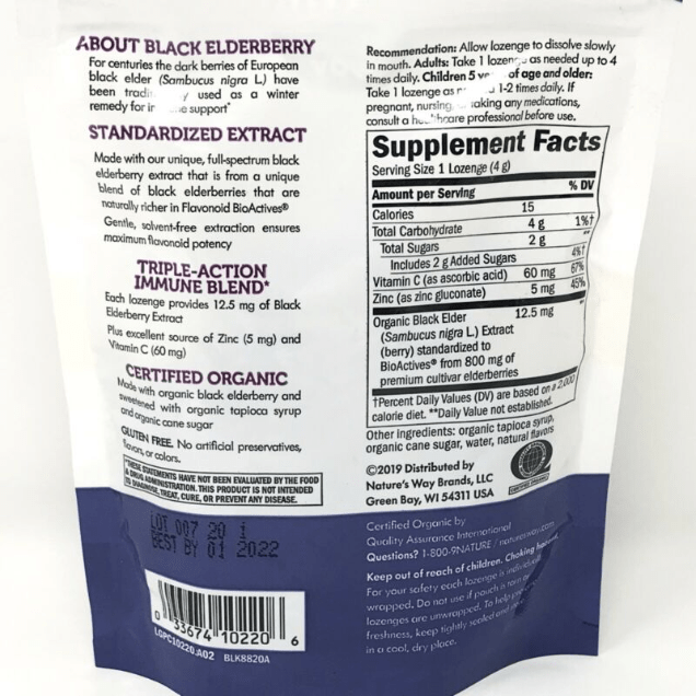 Nature's Way Sambucus Elderberry Zinc Lozenges Original Flavor 24ct Dietary Supplements Pasteur Pharmacy