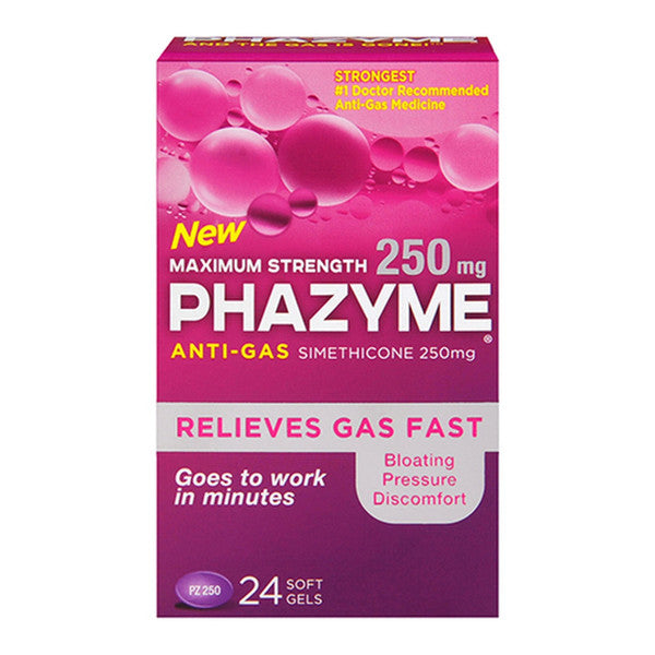 Phazyme Maximum Strength Gas & Bloating Relief 250 Mg, 24 Fast Gels Health & Beauty Pasteur Pharmacy