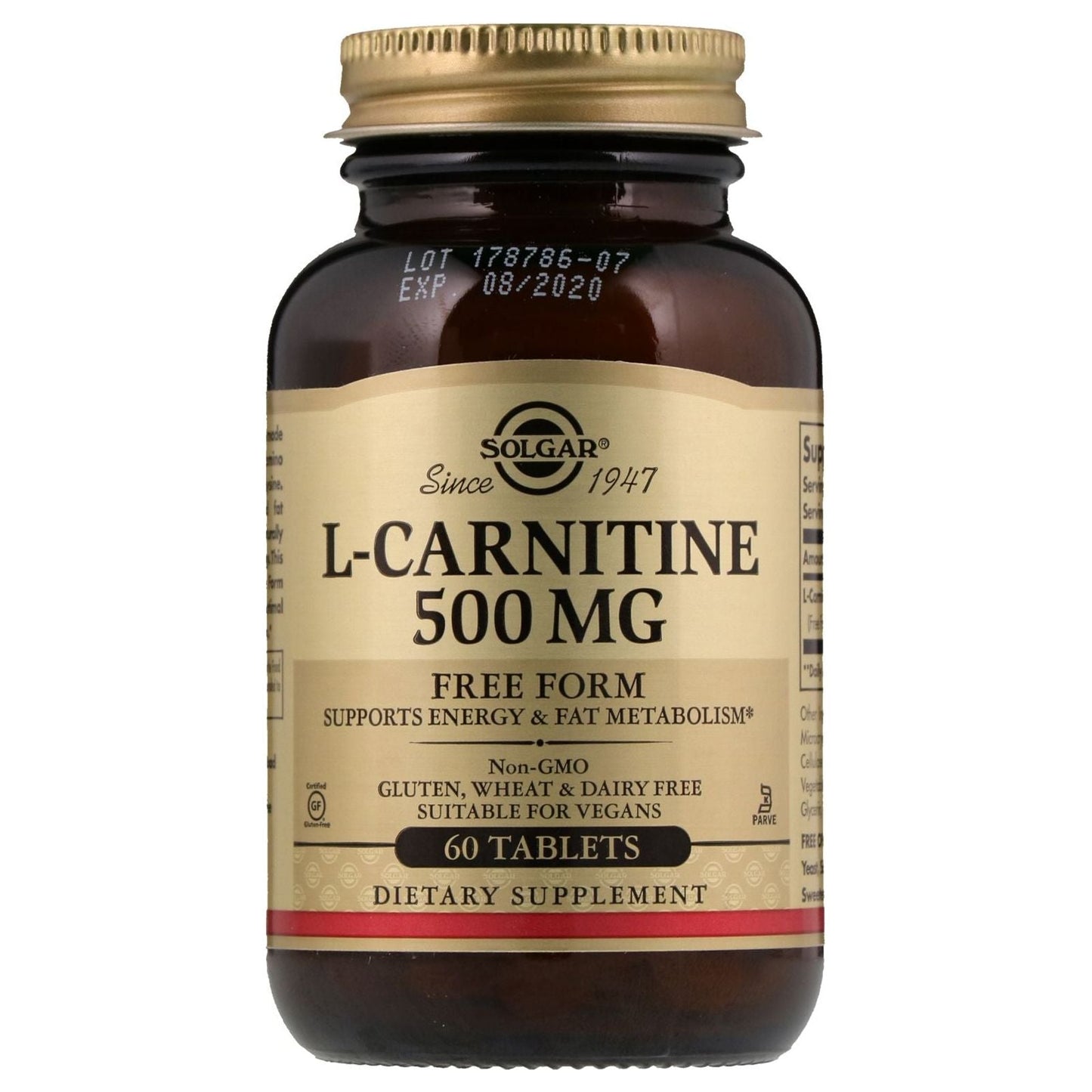 Solgar L-Carnitine 500mg 60 Tablets Dietary Supplements Pasteur Pharmacy