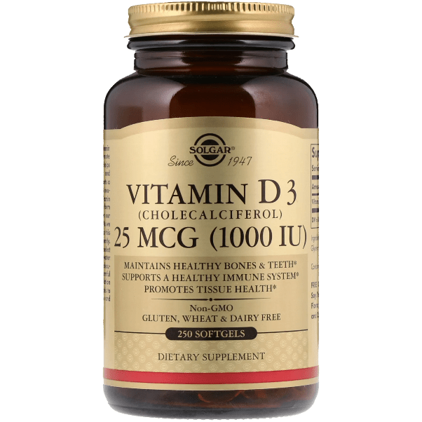 Solgar Vitamin D3 (Cholecalciferol) 25mcg (1000 IU) 250 Softgels Vitamin D Supplement Pasteur Pharmacy