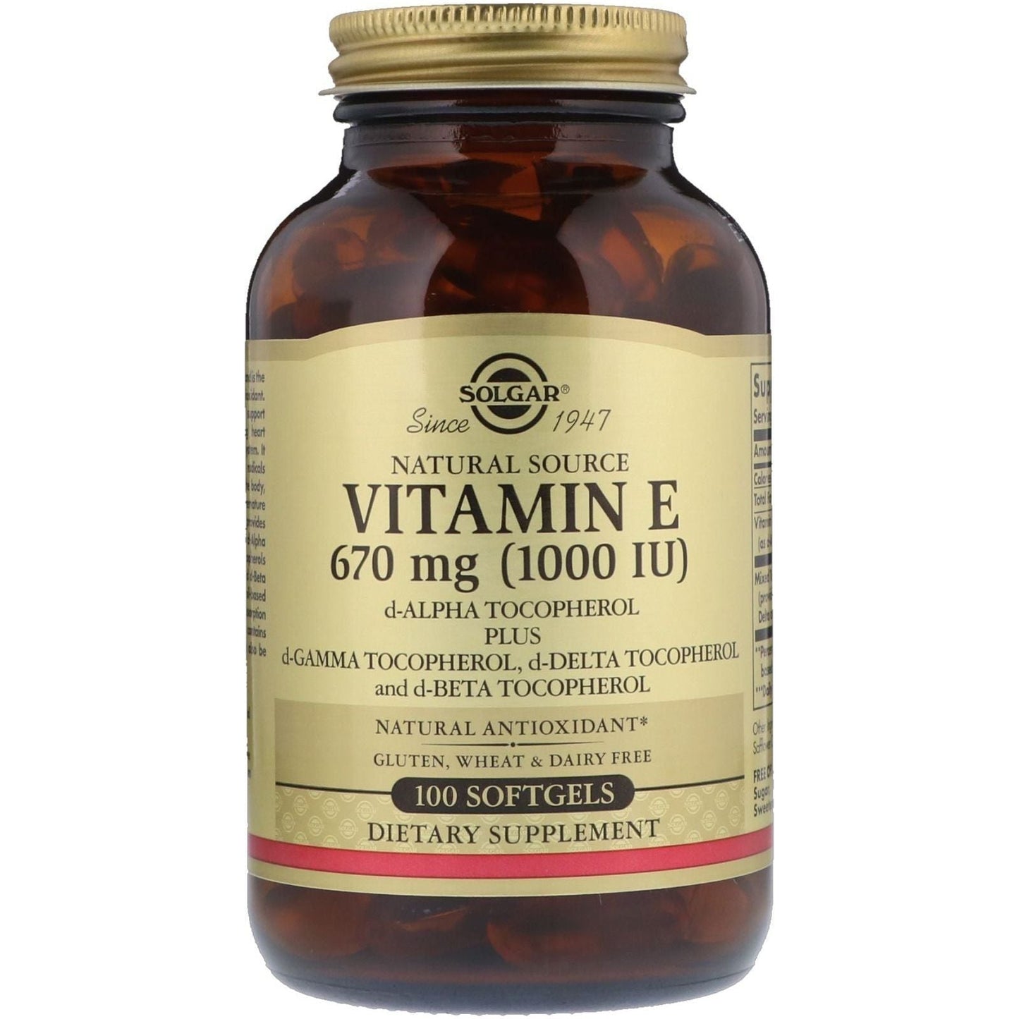 Solgar Vitamin E 670 mg (1000 IU) 60 Softgels Vitamin E Supplement Pasteur Pharmacy