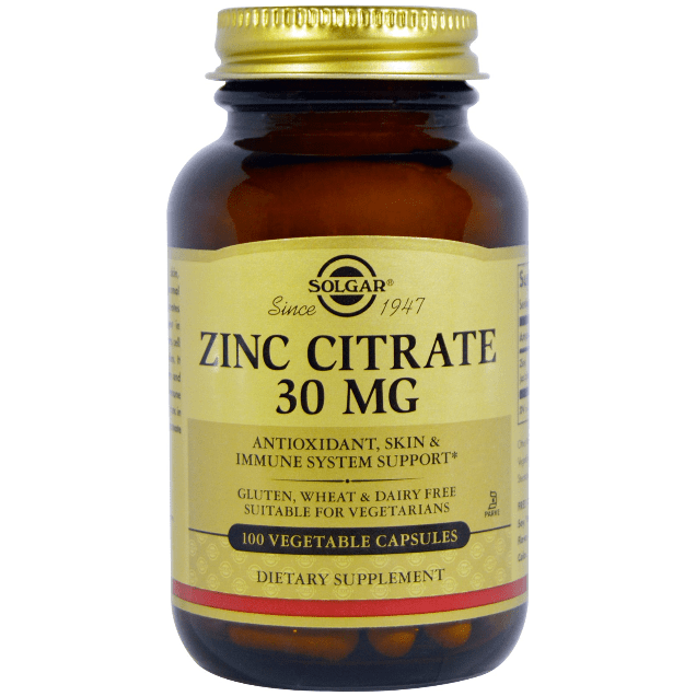 Solgar Zinc Citrate 30mg 100 Vegetable Capsules Dietary Supplements Pasteur Pharmacy