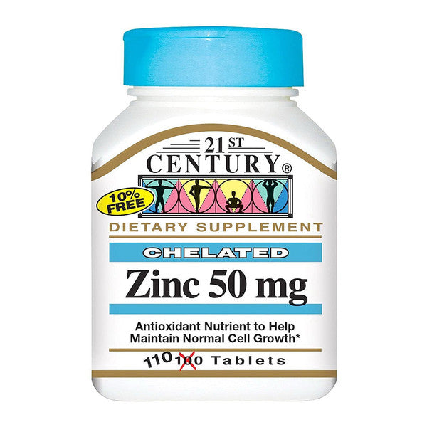 21st Century Chelated Zinc 50 mg – Immune Support (110 Tablets) Vitamins & Supplements Pasteur Pharmacy