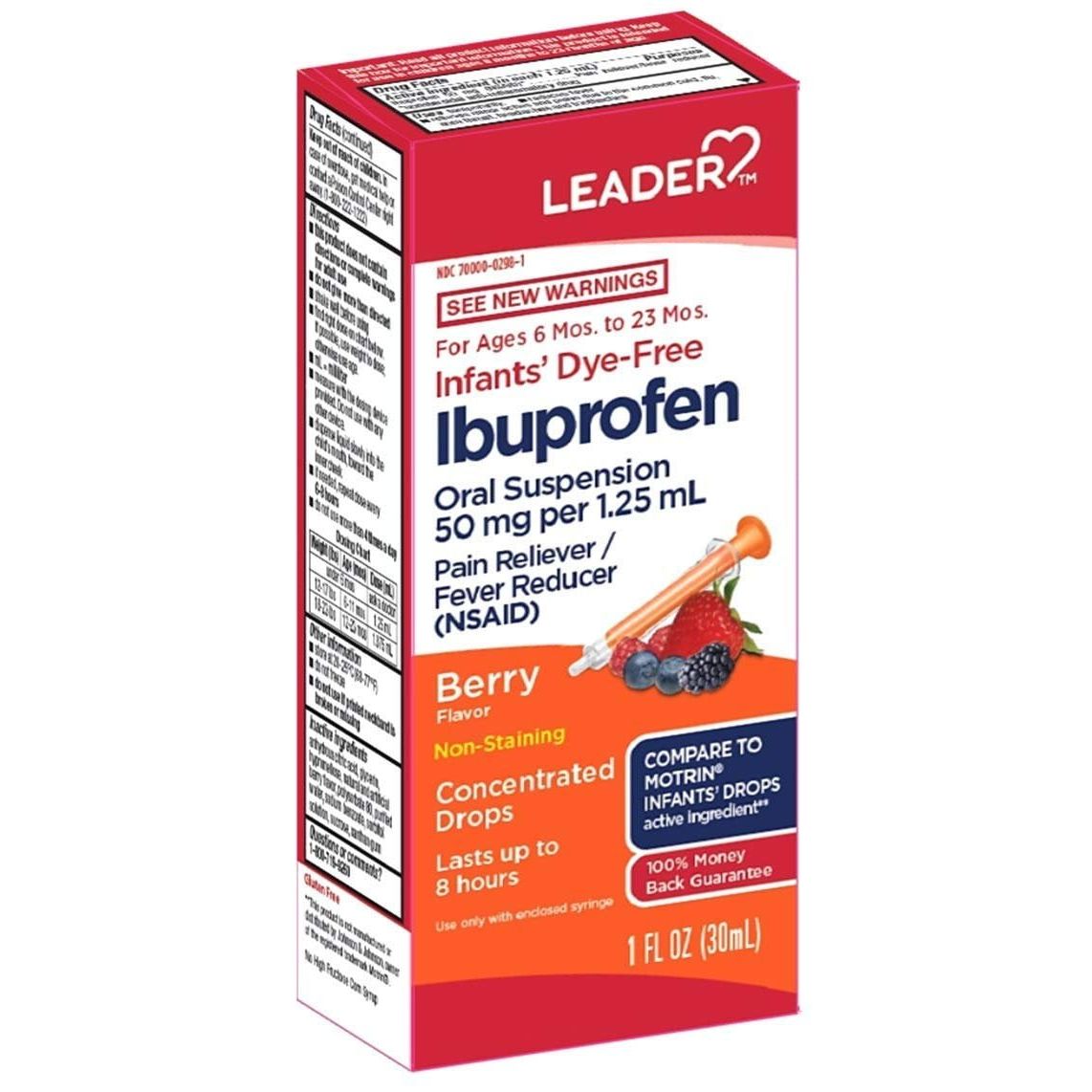 Leader™ Infants' Ibuprofen Concentrated Drops – Dye-Free Berry Flavor (1 oz) Baby & Toddler Pasteur Pharmacy