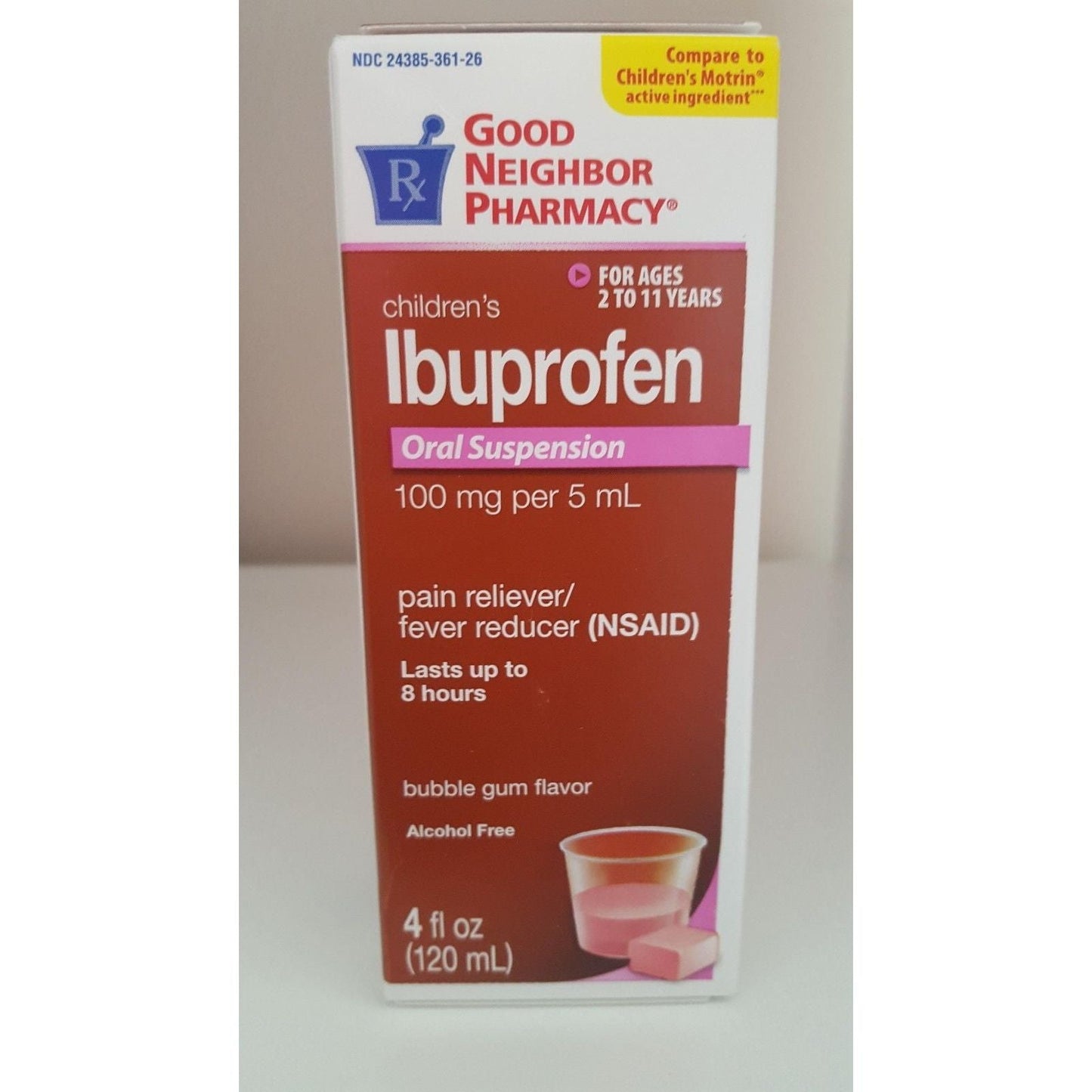 G.n.p. Ibuprofen Bubblegum Suspension Liquid, 4 Oz Medicine Cabinets Pasteur Pharmacy