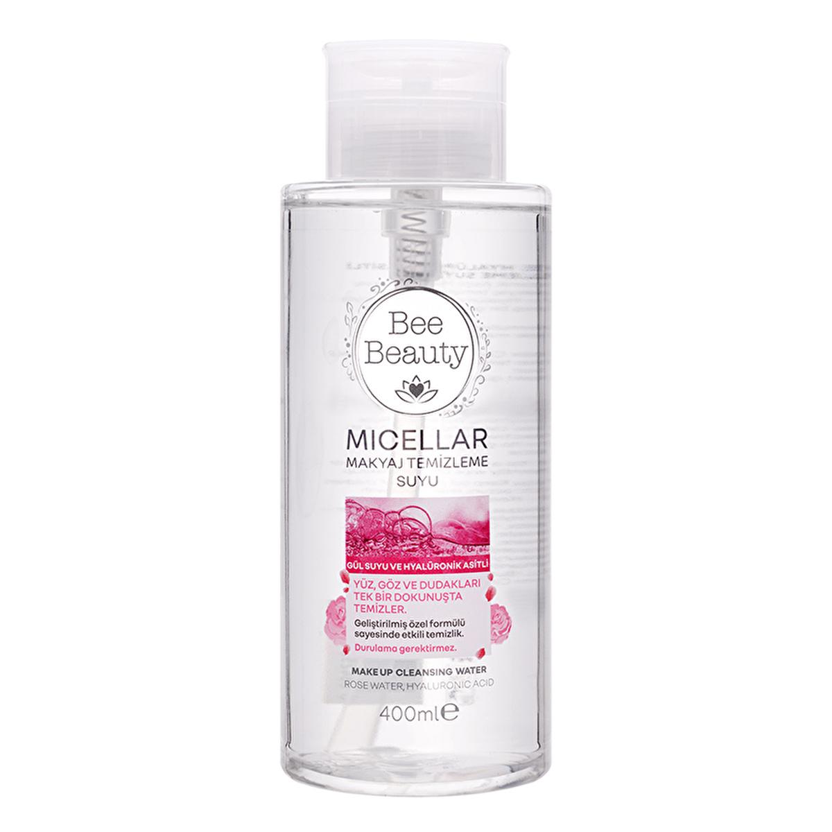 Eau micellaire Bee Beauty - Rose & Acide hyaluronique - Démaquillant doux, nettoyant visage hydratant, 400 ml