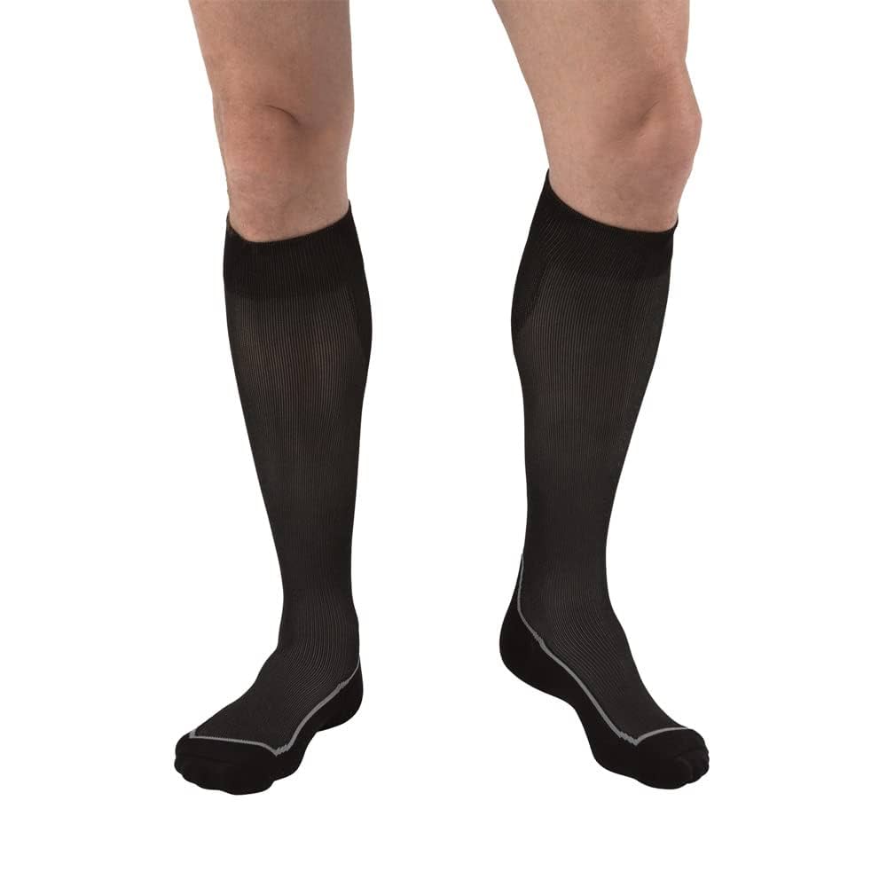 GNP Unisex Knee-High Compression Socks (15-20 mmHg), Black/Grey Argyle, Large Socks Pasteur Pharmacy