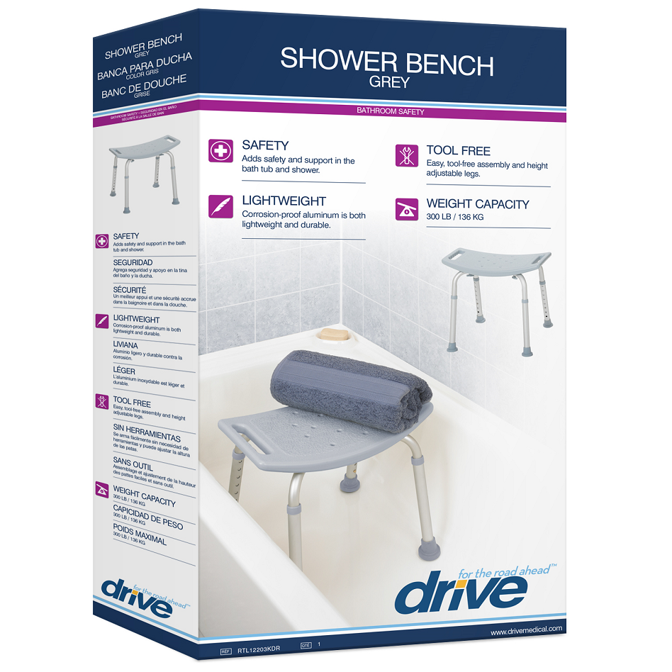 Drive Medical Bathroom Safety Shower Tub Bench Chair, Gray Chairs Pasteur Pharmacy