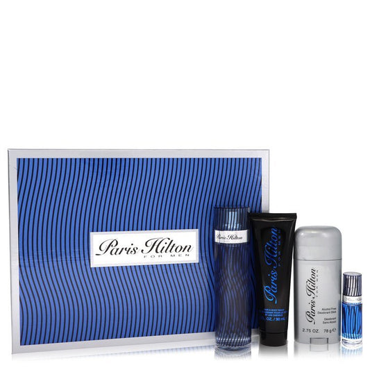 Paris Hilton by Paris Hilton Gift Set -- 3.4 oz Eau De Toilette Spray + 3 oz Body Wash + 2.75 oz Deodorant Stick + .25 Mini EDT Spray (Men) Paris Hilton Paris Hilton