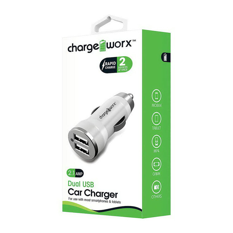 Chargeworx Charge Worx Rapid White Charge Dual Usb Car Charger Power Adapters & Chargers Pasteur Pharmacy