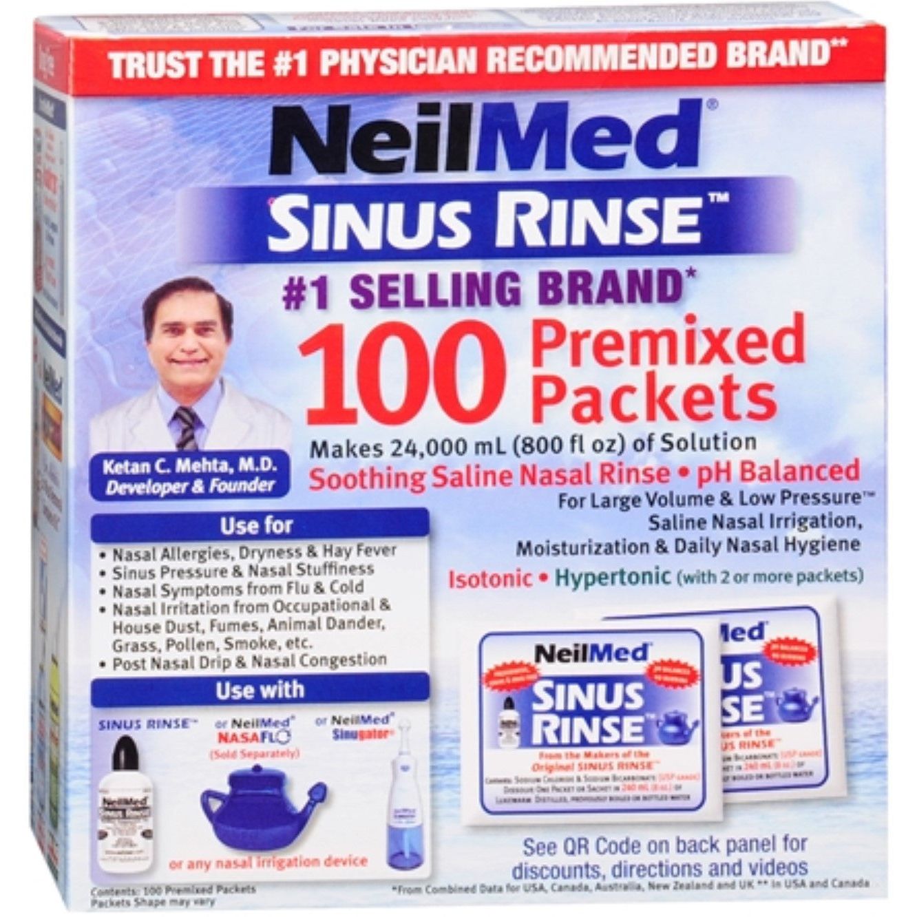NeilMed Sinus Rinse Saline Nasal Rinse, Premixed Packets Health & Beauty Pasteur Pharmacy
