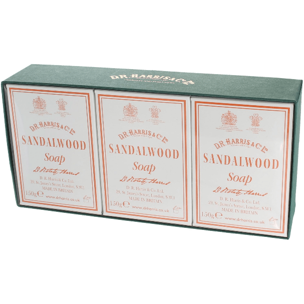 D. R. Harris & Co Sandalwood Bath Soap Box of 3 x 150g Bath Soap Pasteur Pharmacy