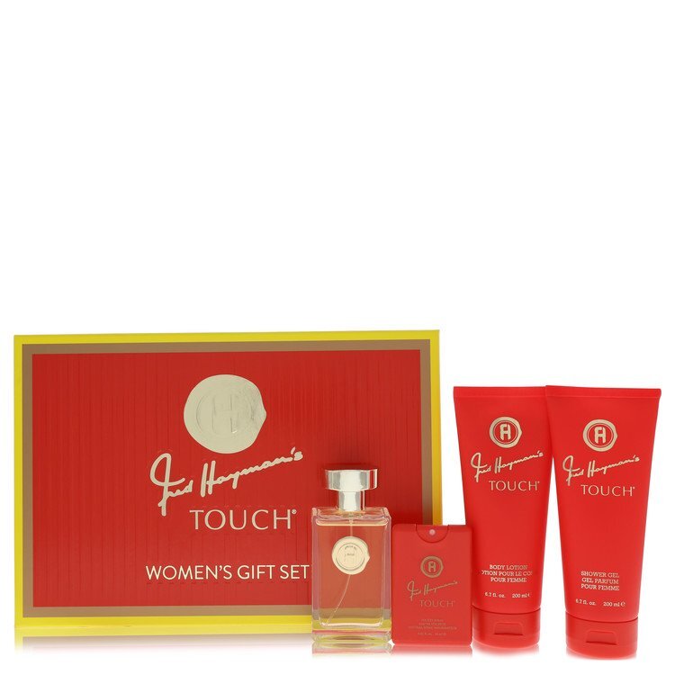 Touch by Fred Hayman Gift Set -- 3.4 oz Eau De Toilette Spary + 6.7 oz Body Lotion + 6.7 oz Shower Gel + 0.61 oz Pocket Soray (Women) Fred Hayman Fred Hayman