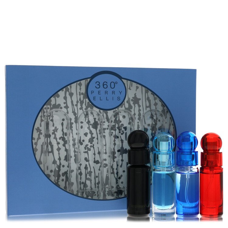perry ellis 360 by Perry Ellis Gift Set -- Four piece Travel Gift Set Includes .25 oz Mini EDT Spray of each. 360 Black 360 For Men 360 Very Blue 360 Red. (Men) Perry Ellis Perry Ellis