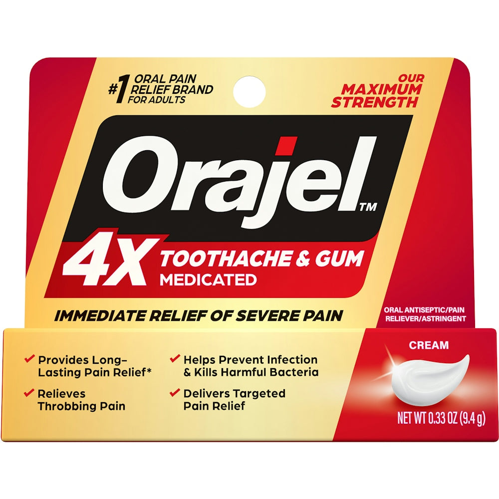 Orajel 4X For Toothache & Gum Pain: Severe Cream Tube 0.33oz- From #1 Oral Pain Relief Brand