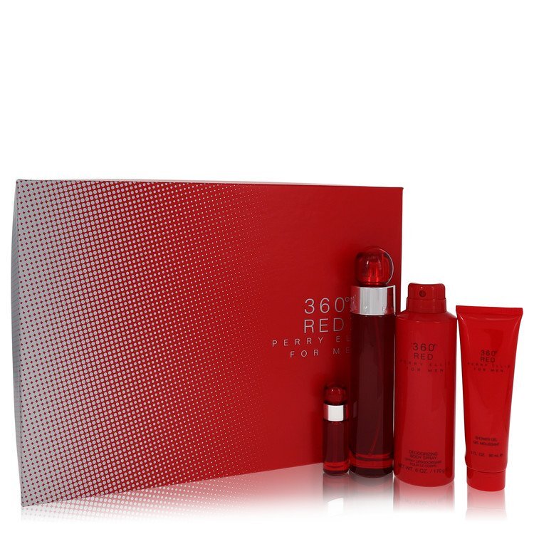 Perry Ellis 360 Red by Perry Ellis Gift Set -- 3.4 oz Eau De Toilette Spray + .25 oz Mini EDT Spray + 6 oz Body Spray + 3 oz Shower Gel (Men) Perry Ellis Perry Ellis