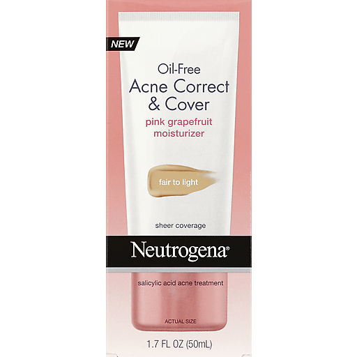 Neutrogena Oil-Free Acne Moisturizer Correct & Cover Pink Grapefruit, Medium To Tan, 1.7 Fl. Oz