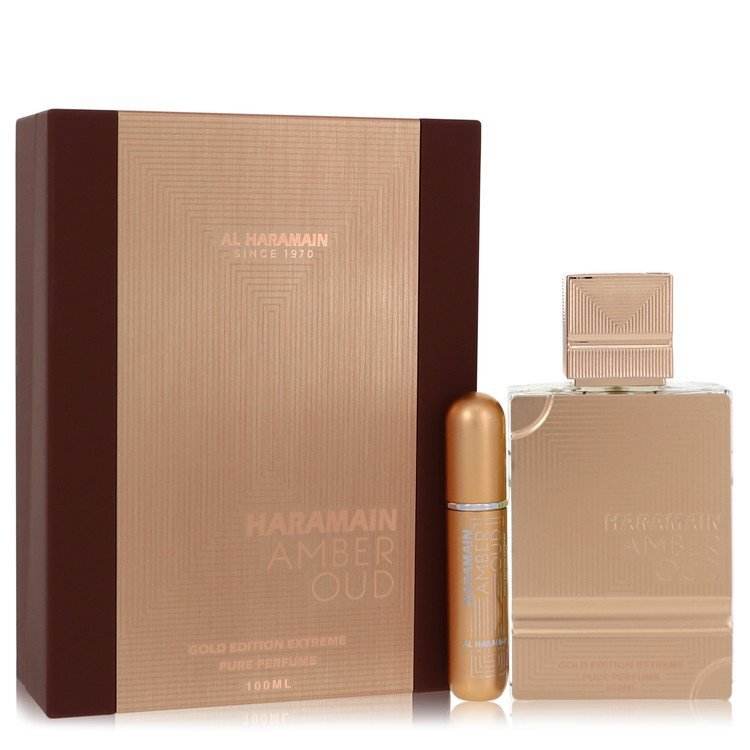 Al Haramain Amber Oud Gold Edition Extreme Gift Set 3.4 oz Pure Perfume + 0.34 oz Refillable Spray for Women Al Haramain Al Haramain
