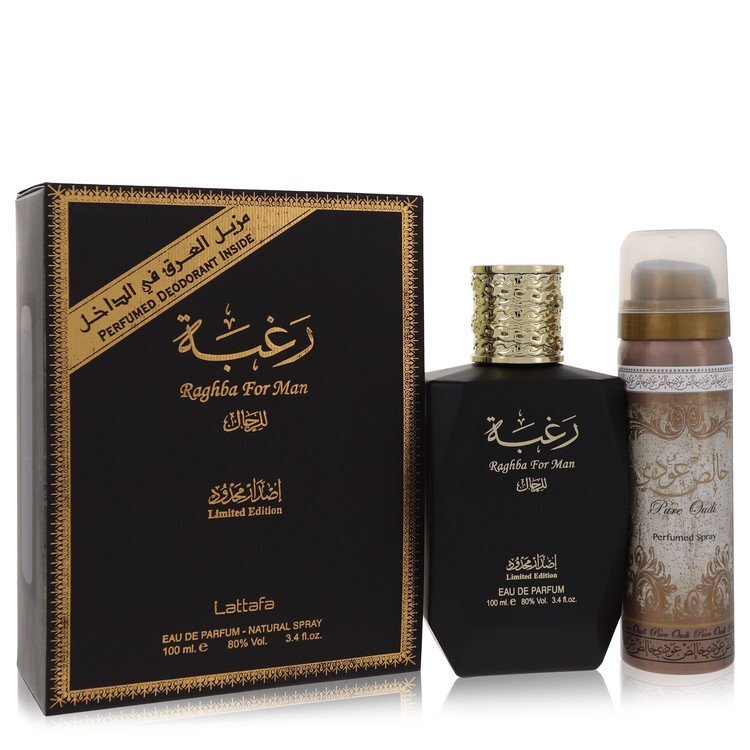 Lattafa Raghba Man by Lattafa Eau De Parfum Spray plus 1.7 oz Deodorant Spray 3.4 oz (Men) Lattafa Lattafa