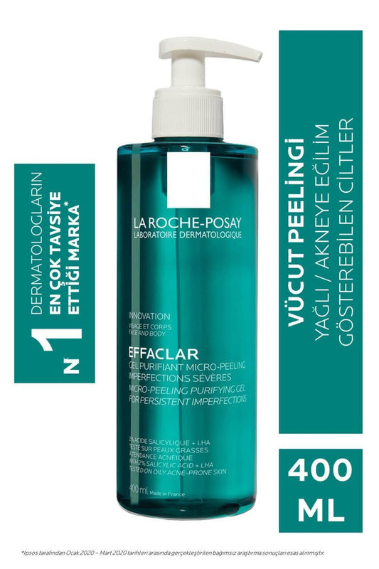 Gel nettoyant micro-peeling Effaclar de La Roche-Posay - 400 ml - Traitement de l'acné, exfoliation douce pour une peau plus lisse