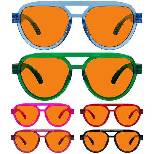 6 Pack 100% Blue Blocking Glasses Orange Lens Metalless Screwless Pilot R2312-B98 Eyeglasses Pasteur Pharmacy