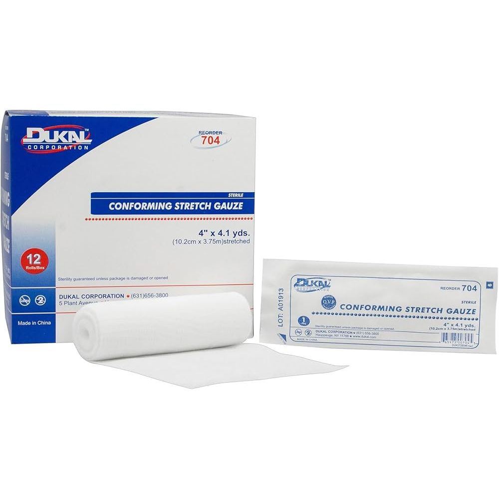 DUKAL Sterile Conforming Stretch Gauze Bandage Roll, 4 in x 4.1 yds (12 Count Box) Medical Tape & Bandages Pasteur Pharmacy