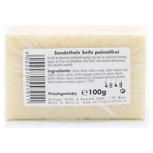 Haslinger Sandelholz Sandalwood Palm Oil Free Soap 100g Bar Soap Pasteur Pharmacy