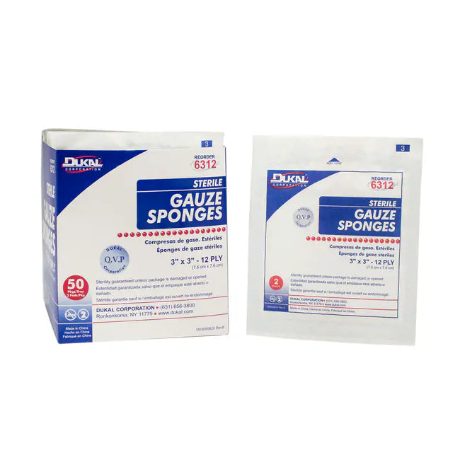 Dukal Non-Sterile Gauze Sponges, 3 x 3 Inch, 12-Ply (100 Count Box) Medical Supplies Pasteur Pharmacy