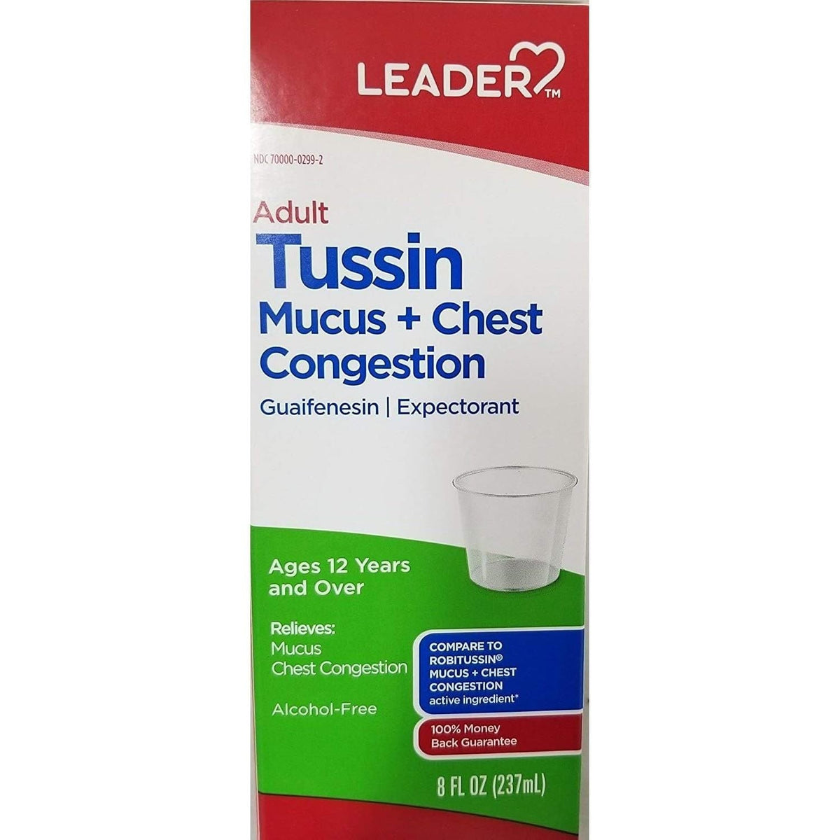LEADER™ Tussin Mucus + Chest Congestion 200 mg/10 mL Alcohol-Free Cherry Liquid, 237 mL