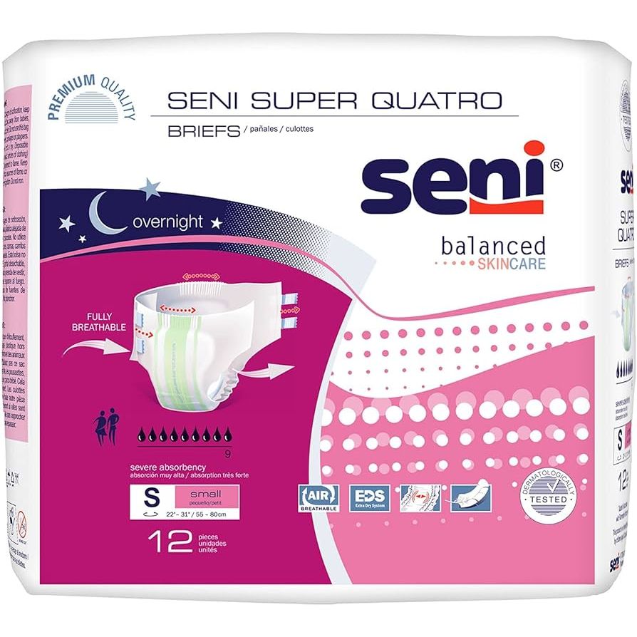Seni Super Quatro Adult Diapers / Briefs (Size Large, Case of 36 Count) Incontinence Aids Pasteur Pharmacy