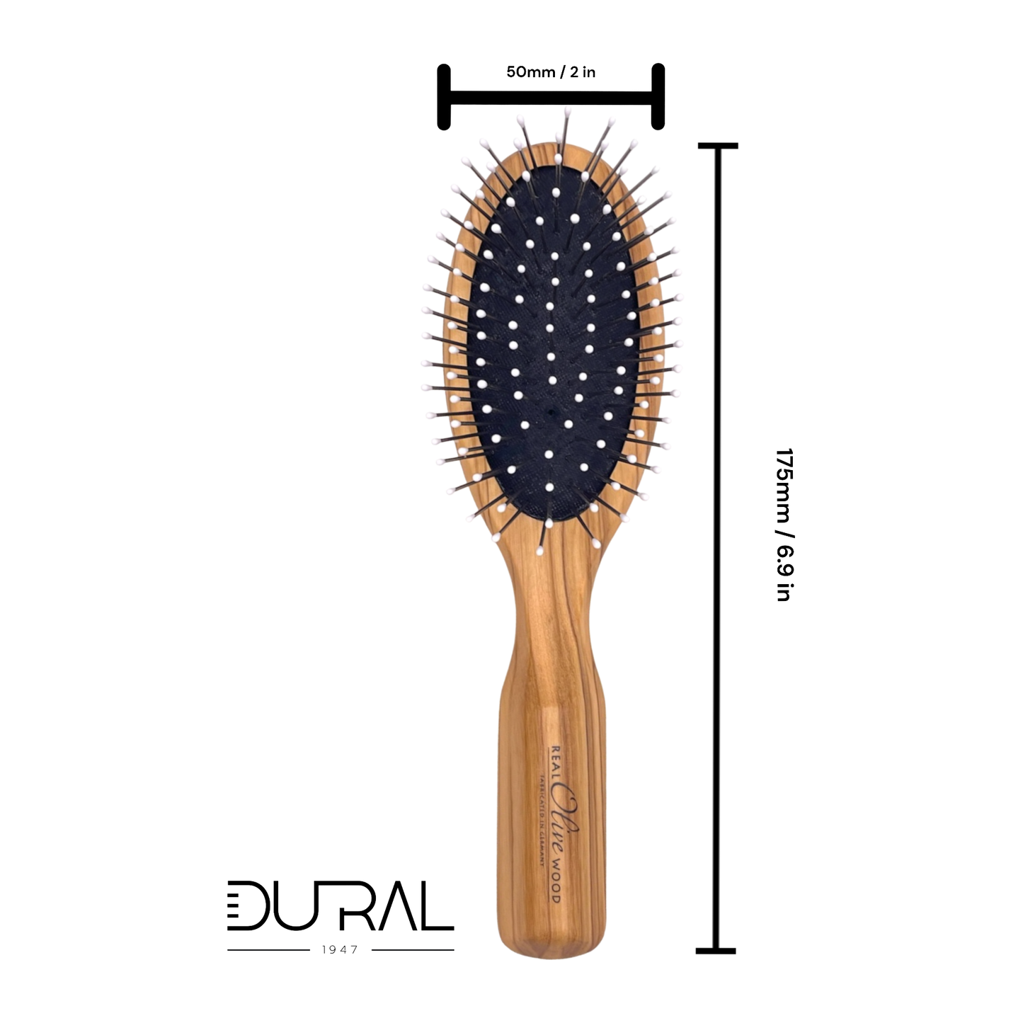 Dural Olive wood hair brush with rubber cushion, steel pins with ball tips Hair Brush Pasteur Pharmacy