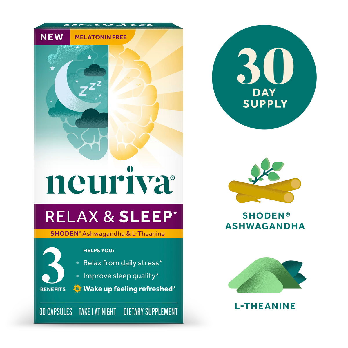 Gélules pour le sommeil Neuriva avec L-théanine et ashwagandha - 30 unités (Produit abandonné)