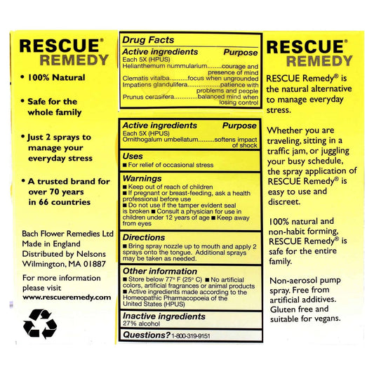 Bach Flower Rescue Remedy Spray - Natural Stress Relief 20 ml Stress Relief Spray Pasteur Pharmacy
