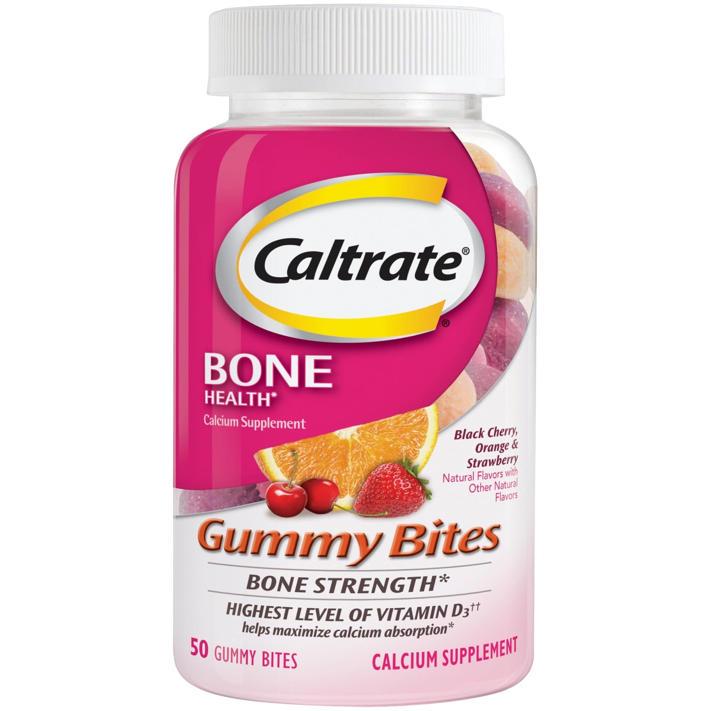 Caltrate Gummy Bites 500 Mg Calcium And Vitamin D Supplement, Black Cherry, Strawberry, Orange Vitamins & Supplements Pasteur Pharmacy
