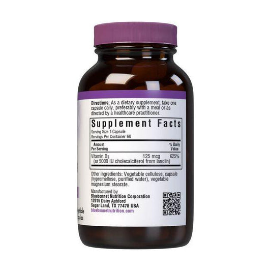 Bluebonnet Vitamin D3 5000 IU Vegetable Capsules, 100 Count Vitamin D3 Supplement Pasteur Pharmacy