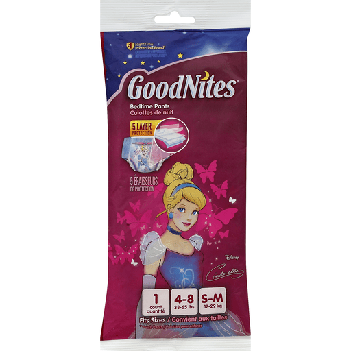GoodNites Bedtime Pants, Size: S-M, 4-8 (38-65 Lbs), Disney Cinderella Pants Pasteur Pharmacy