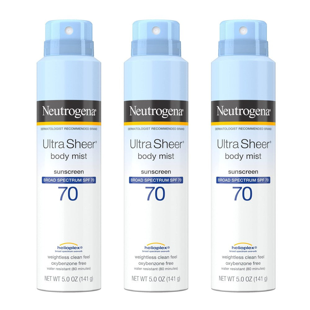 Neutrogena Ultra Sheer Body Mist Sunscreen Spray, Broad Spectrum SPF 70, Lightweight Spray Sunscreen, Non-Greasy & Water Resistant, Oil-Free & Non-Comedogenic U Sunscreen Pasteur Pharmacy