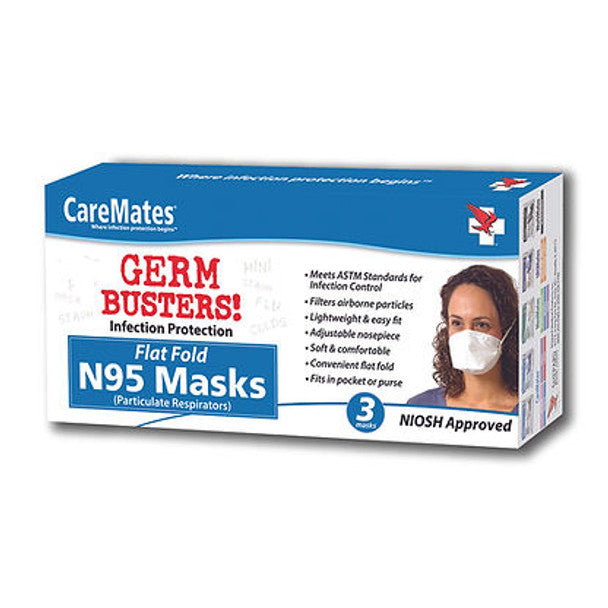 CareMates 03710420 N-95 NIOSH Masks, 3 Flat Fold - Case Of 25 First Aid Kits Pasteur Pharmacy