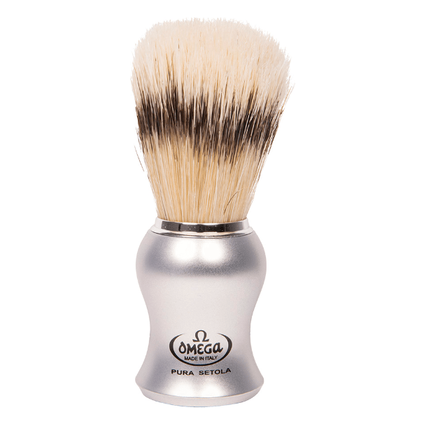 Omega Matte Silver Handle Shaving Brush On Black Stand #81229 Shaving Brush Pasteur Pharmacy