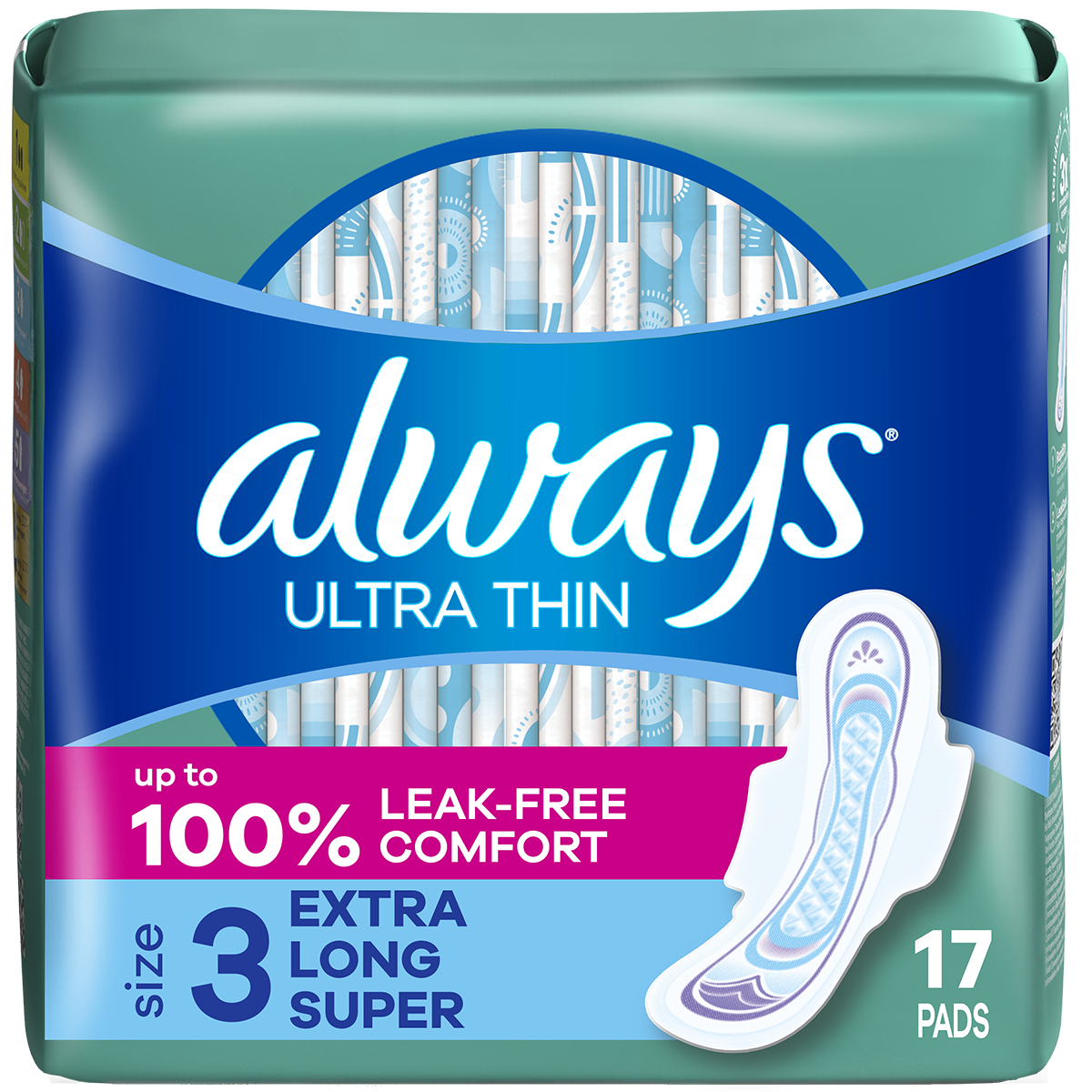 Always Ultra Thin Size 3 Pads Extra Long Super with Wings 6 Packs of 17 Feminine Pads & Protectors Pasteur Pharmacy