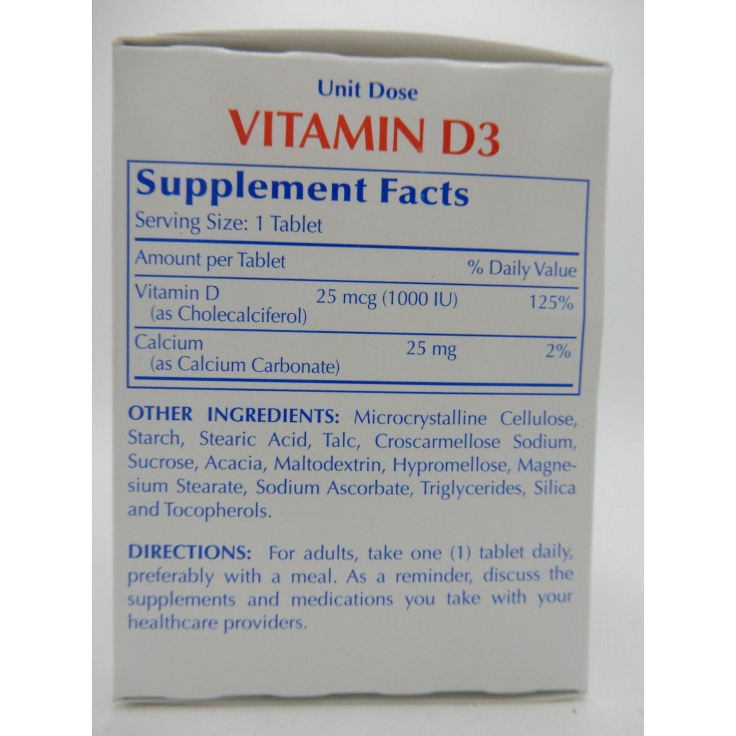 Major Vitamin D3 25 Mcg (1000 IU), 100 Unit Dose Tablets 820555033007VL Vitamins & Supplements Pasteur Pharmacy