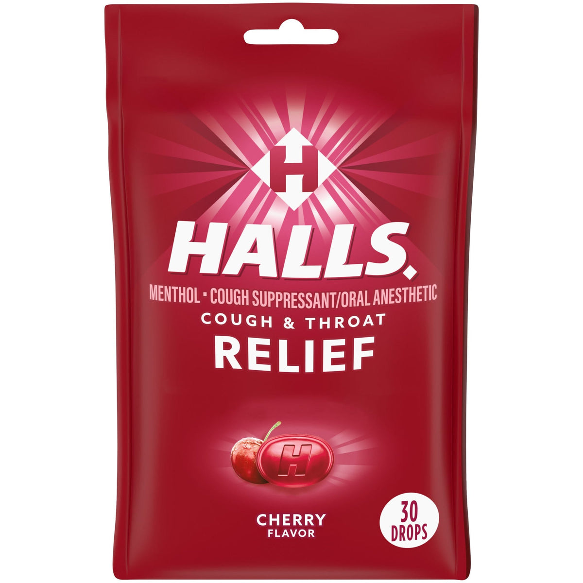 HALLS® Cough & Throat Relief 5.8 mg Cherry Cough Drop, 30-Pack