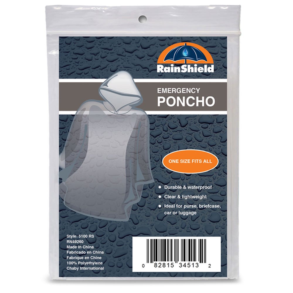 Chaby International Emergency Rain Poncho, Lightweight & Waterproof, Clear, One Size Fits All Coats & Jackets Pasteur Pharmacy