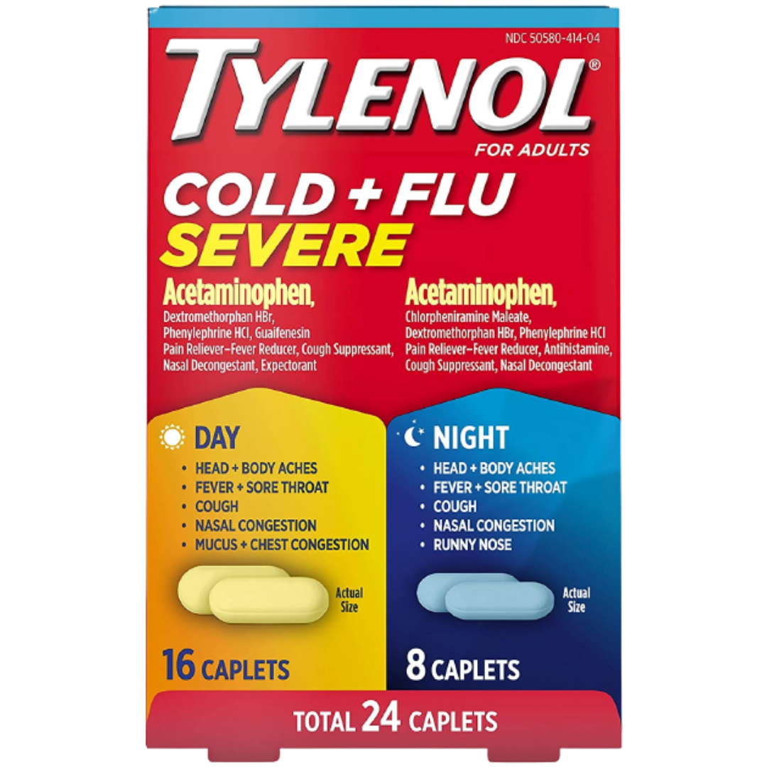 Tylenol Cold + Flu, Severe, Day/Night, Caplets, For Adults Health & Beauty Pasteur Pharmacy