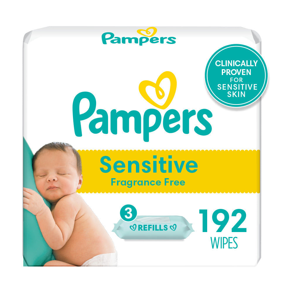 Pampers Sensitive Baby Wipes, 192 Count - Refill Packs, Fragrance Free & Hypoallergenic Baby Wipes Pasteur Pharmacy