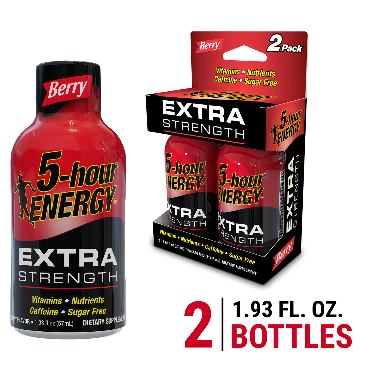 5-Hour Energy 2 Pack Extra Strength Berry Shot 2 1.93 Fl Oz Cans Sports & Energy Drinks Pasteur Pharmacy