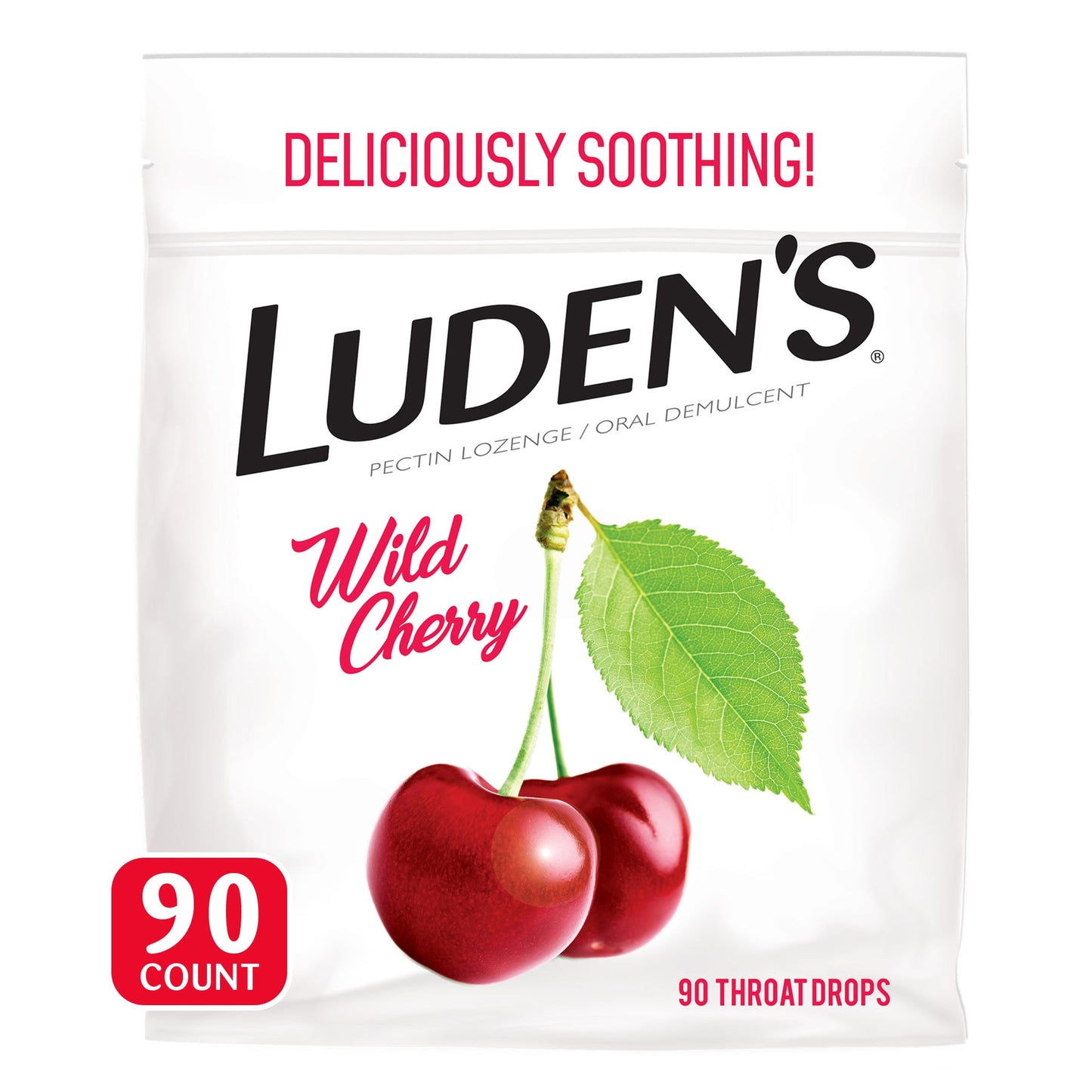 Luden's Deliciously Soothing Throat Drops, Wild Cherry Flavor, 2.8 mg Pectin, 90 Count Respiratory Care Pasteur Pharmacy