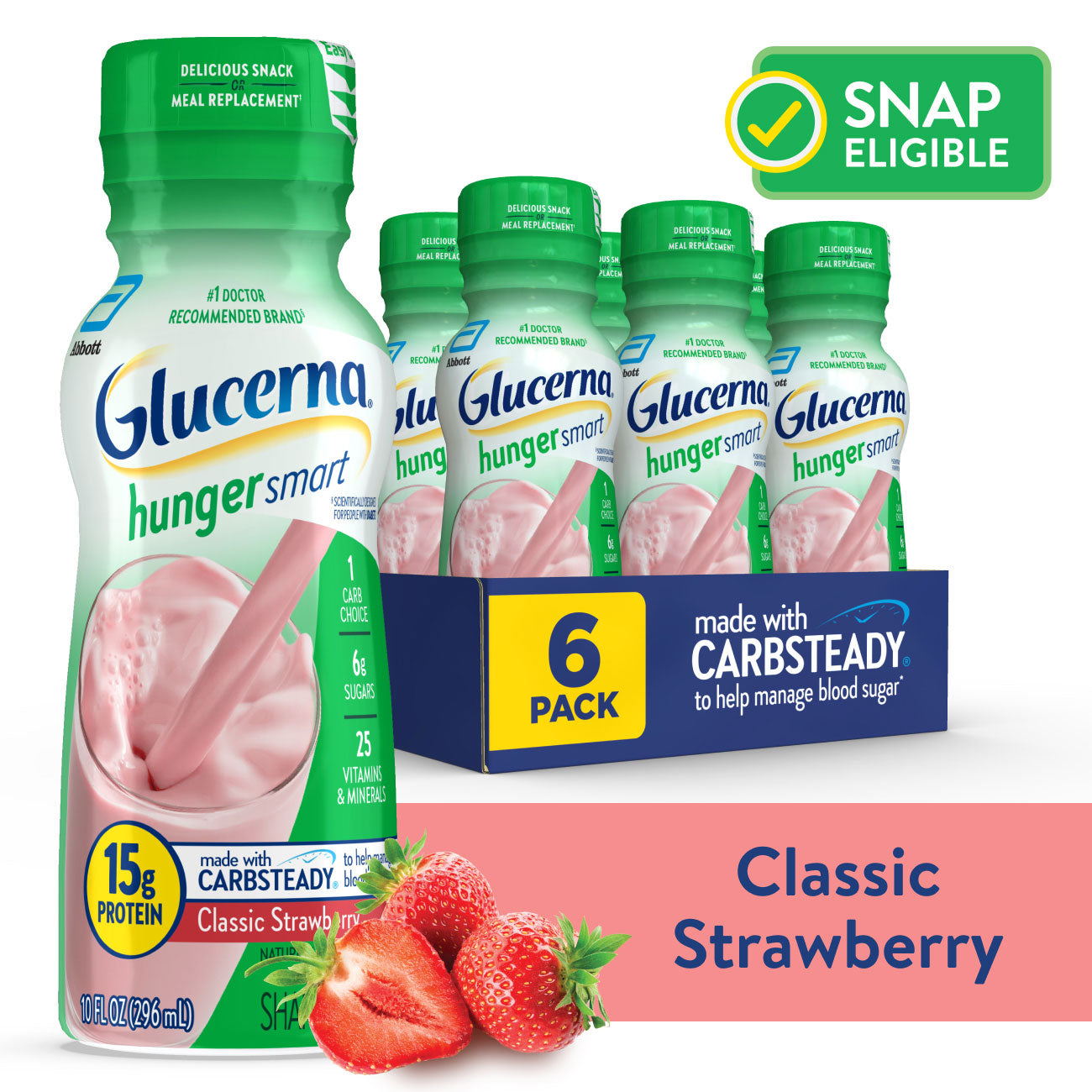 Glucerna Hunger Smart Diabetes Nutritional Shake Creamy Strawberry 10 Oz 6 Ct Liquid Vitamins & Supplements Pasteur Pharmacy